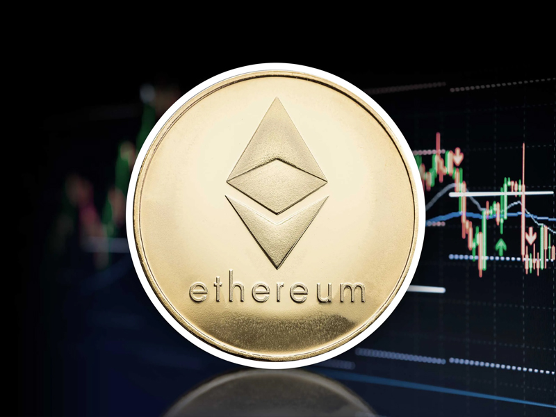 Abstract illustration of Ethereum logo connected to decentralized financial networks